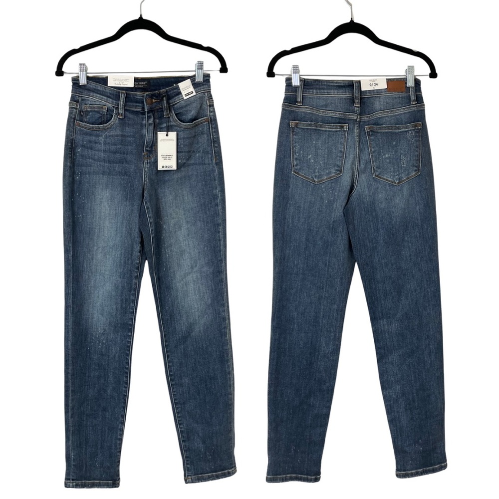 NWT Judy Blue Margot Jeans High Rise Boyfriend Fit Size 0 24 25 Dark Wash Splash